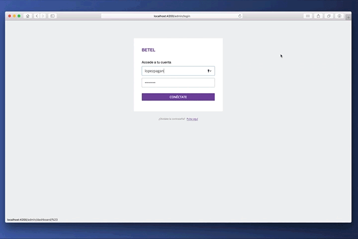 Betel App animated interface demonstration
